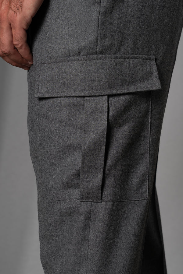 Flannel Light Gray Wool Casual Cargo Pants