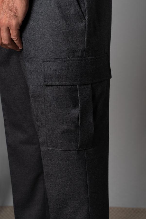 Flannel Stone Gray Wool Casual Cargo Pants