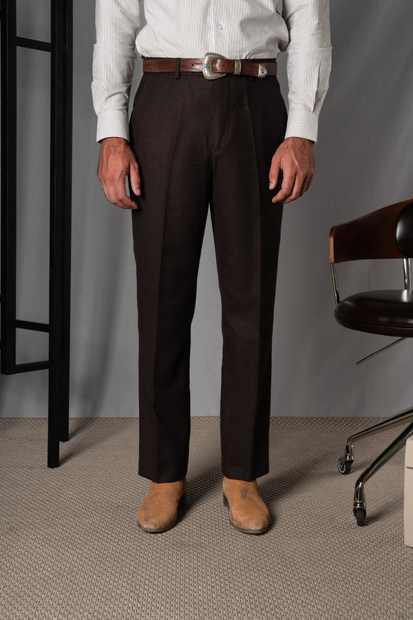 Flannel Chocolate Brown Wool Casual Pants