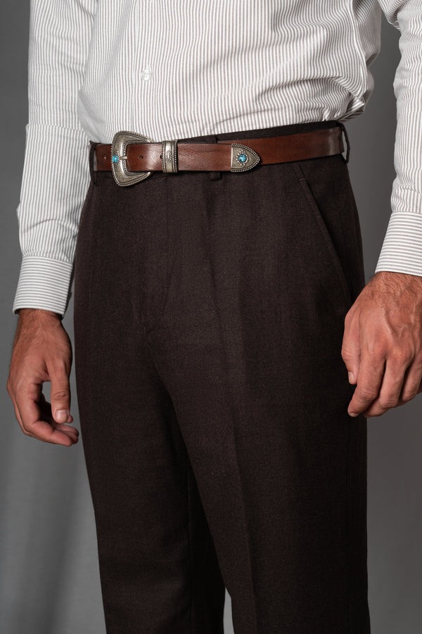 Flannel Chocolate Brown Wool Casual Pants