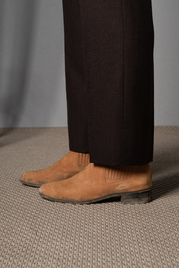 Flannel Chocolate Brown Wool Casual Pants