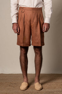 Orange Plain Linen Shorts