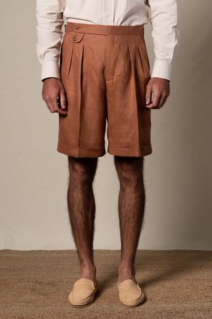 Orange Plain Linen Shorts — sastreria a medida BUND, lookbook Costa Vice Spring Summer 26