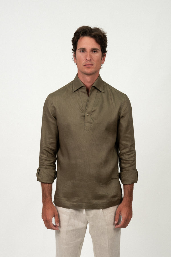 Camisa Lino Polera Olive