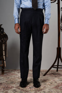 Herringbone Dark Navy Wool Double Breasted Suit - Traje a medida BUND