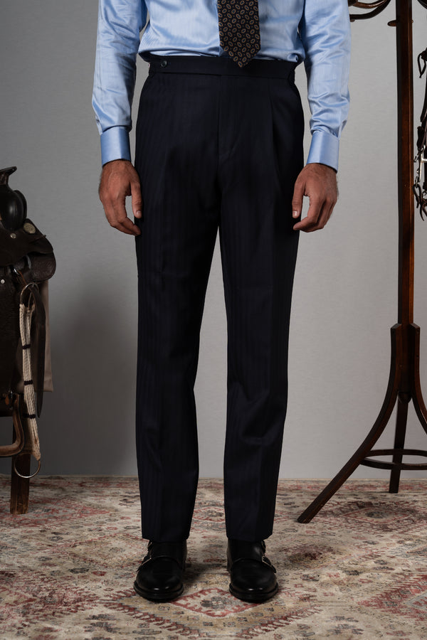 Herringbone Dark Navy Wool Double Breasted Suit