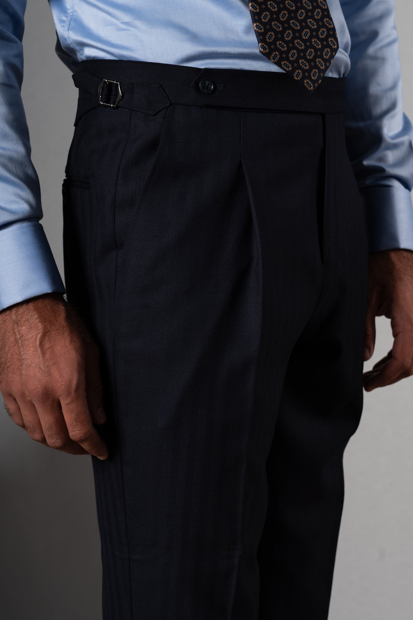 Herringbone Dark Navy Wool Double Breasted Suit - Traje a medida BUND