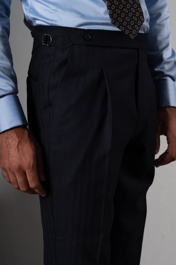 Herringbone Dark Navy Wool Double Breasted Suit