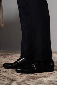 Herringbone Dark Navy Wool Double Breasted Suit - Traje a medida BUND