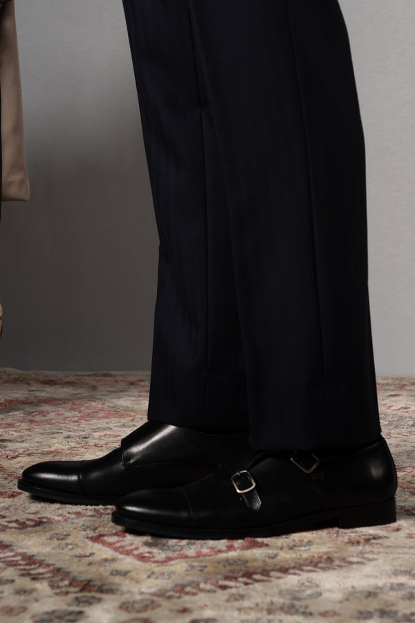 Herringbone Dark Navy Wool Double Breasted Suit