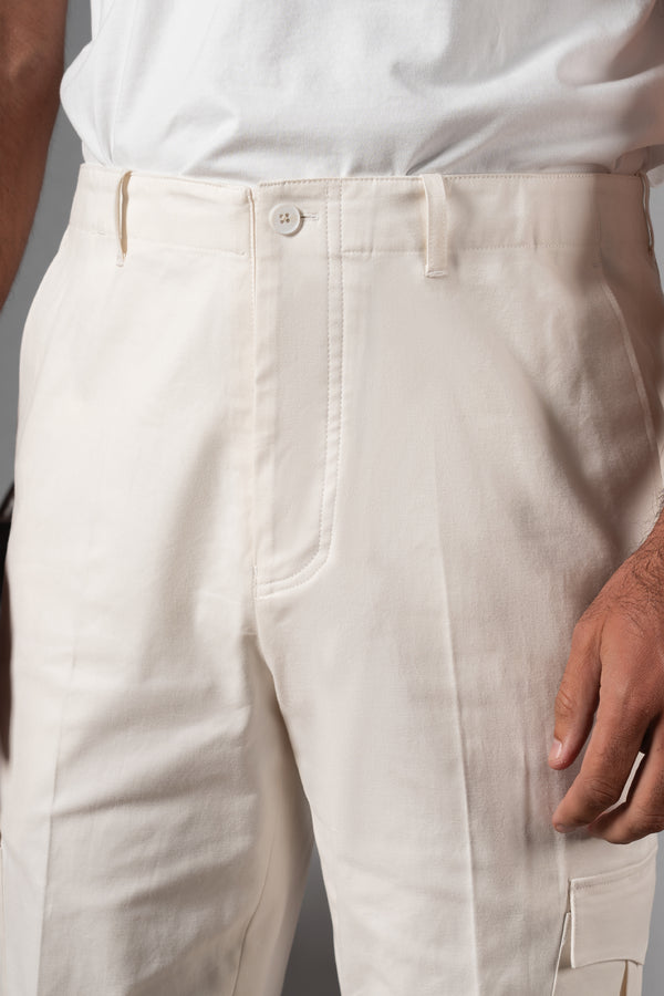 White Cotton Cargo Pants