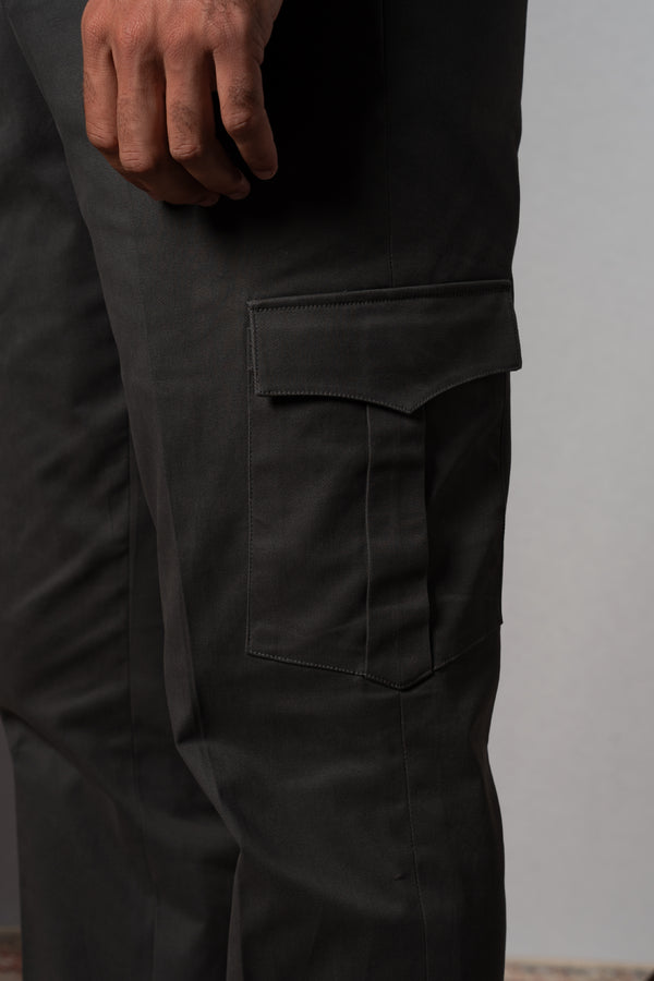 Stone Grey Cotton Cargo Pants