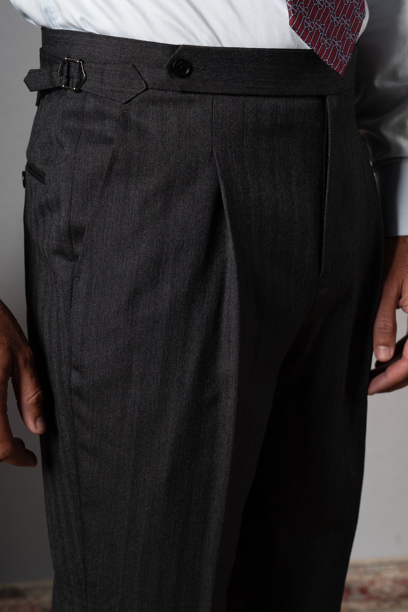 Herringbone Dark Grey Wool Double Breasted Suit - Traje a medida BUND