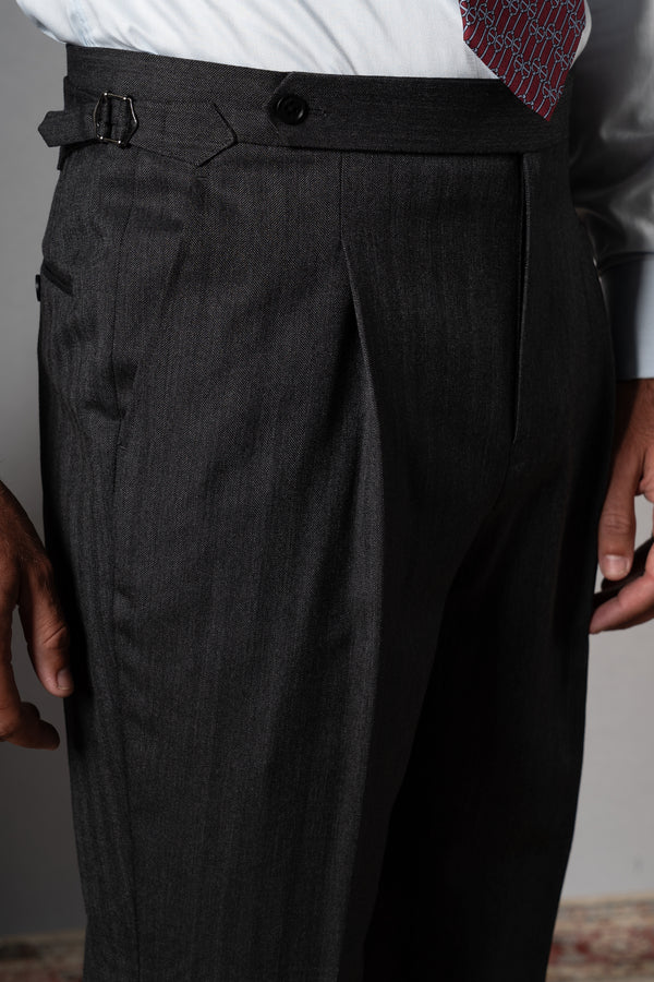 Herringbone Dark Grey Wool Double Breasted Suit