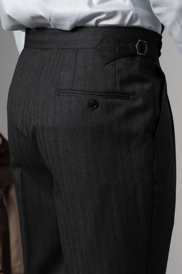 Herringbone Dark Grey Wool Double Breasted Suit