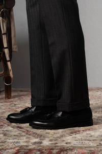 Herringbone Dark Grey Wool Double Breasted Suit - Traje a medida BUND