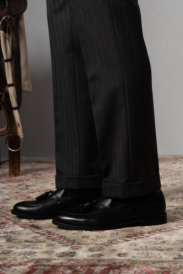 Herringbone Dark Grey Wool Double Breasted Suit