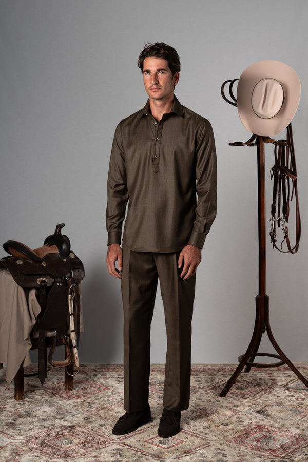 Wool Flannel Olive Green Polera Shirt