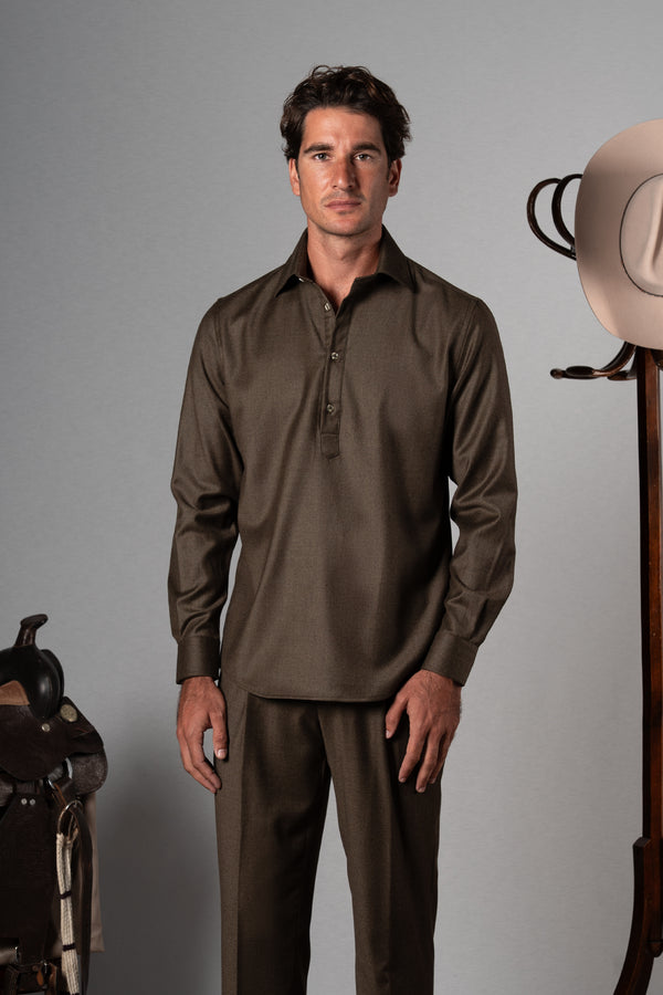 Wool Flannel Olive Green Polera Shirt