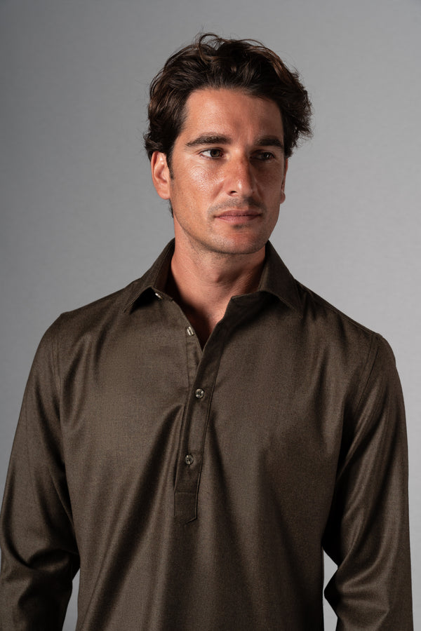 Wool Flannel Olive Green Polera Shirt
