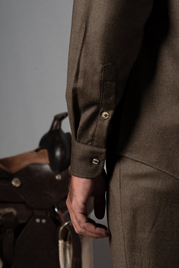 Wool Flannel Olive Green Polera Shirt