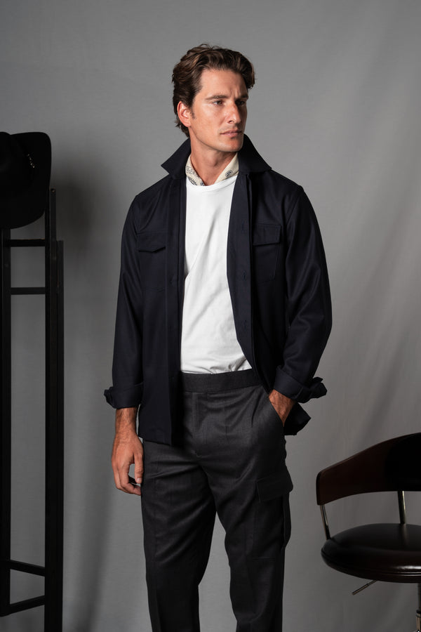 Moulin Dark Navy Wool Overshirt