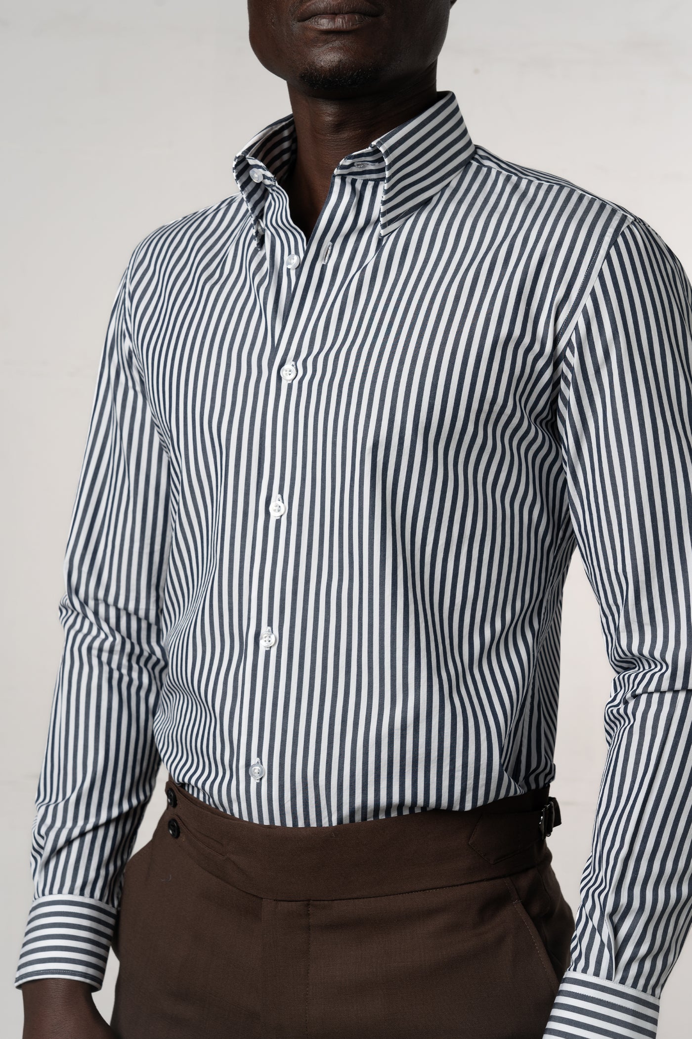 Stripes White+Navy Business Shirt - Camisa BUND