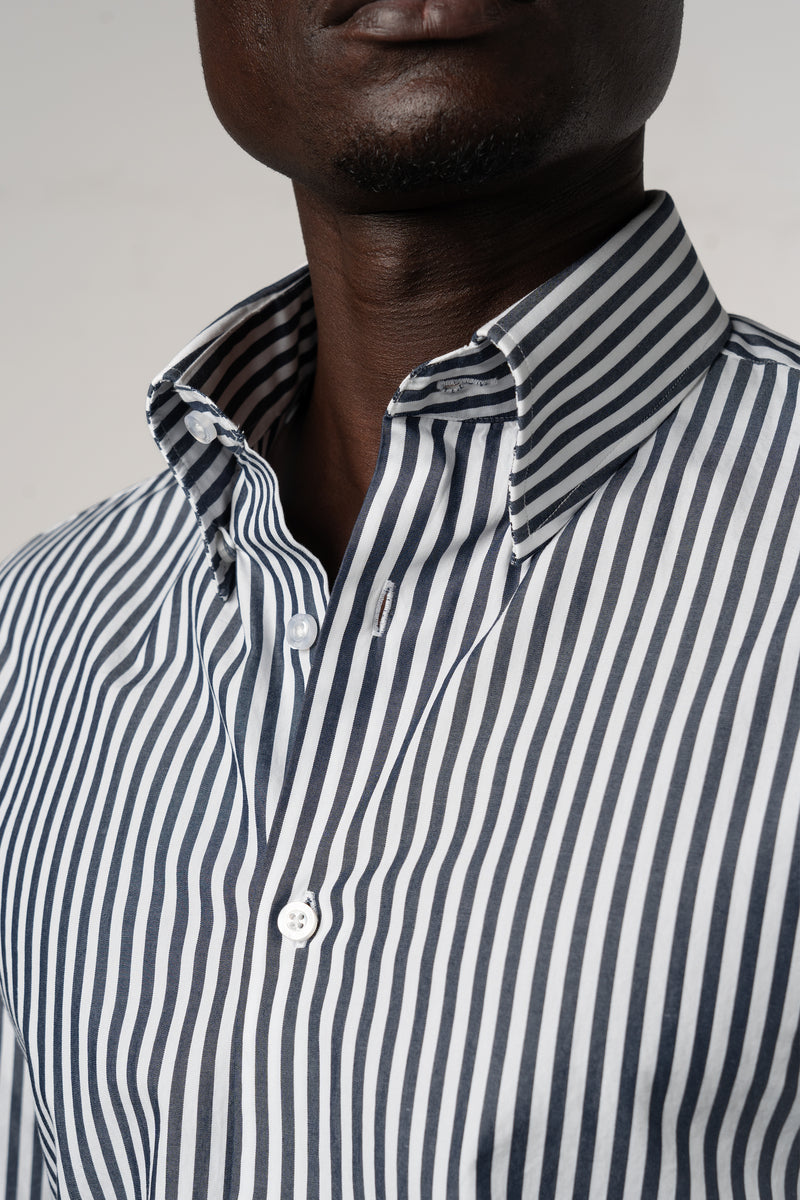 Stripes White+Navy Business Shirt - Camisa BUND