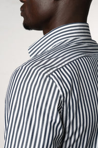 Stripes White+Navy Business Shirt - Camisa BUND