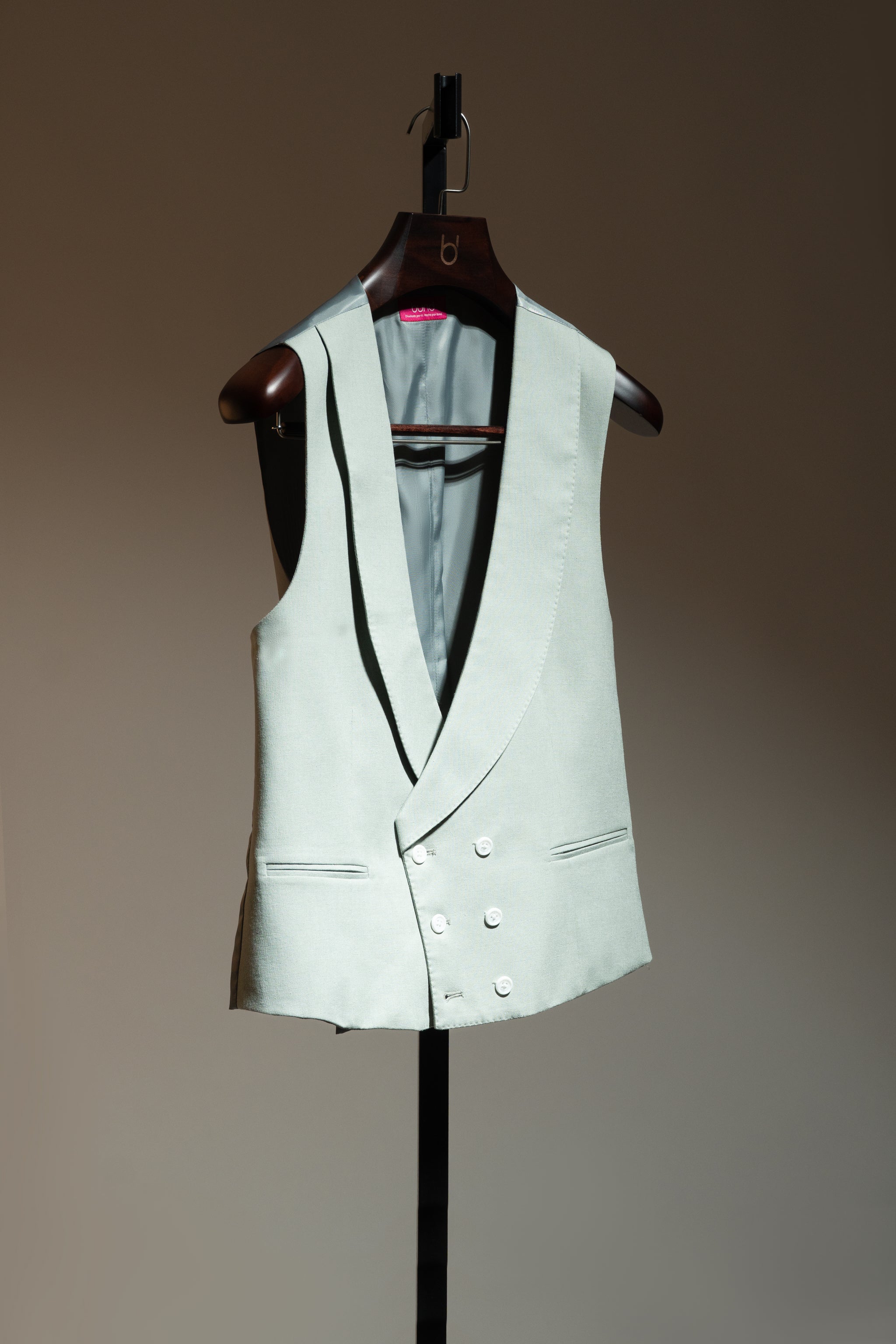 Low V Linen Green Double Breasted Vest – Bund