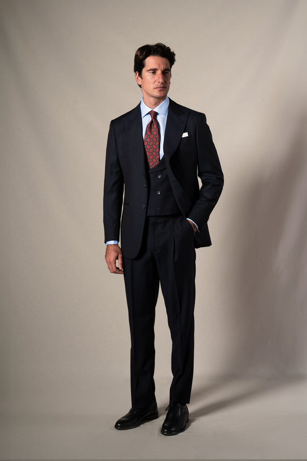 Dark Blue Herringbone 3 Pieces Suit