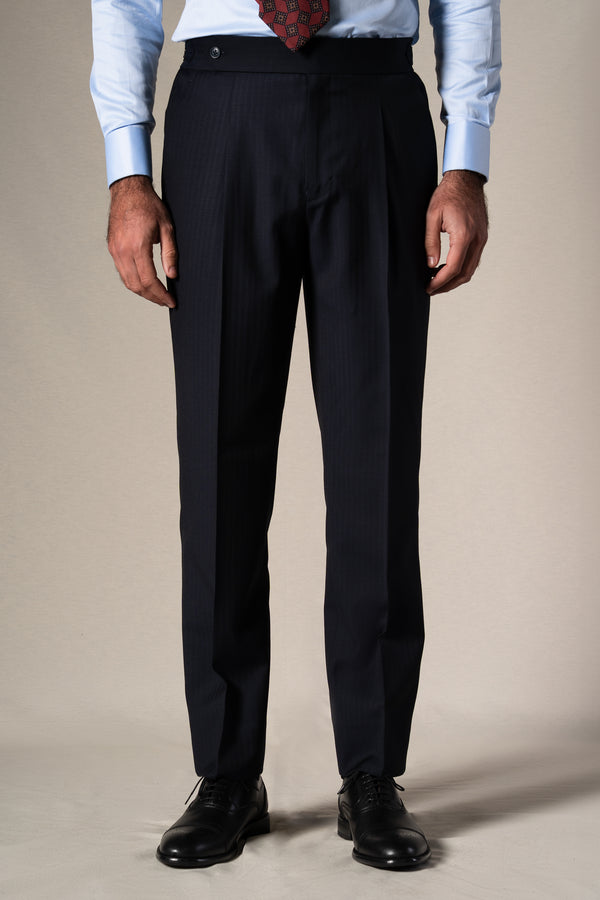 Dark Blue Herringbone 3 Pieces Suit
