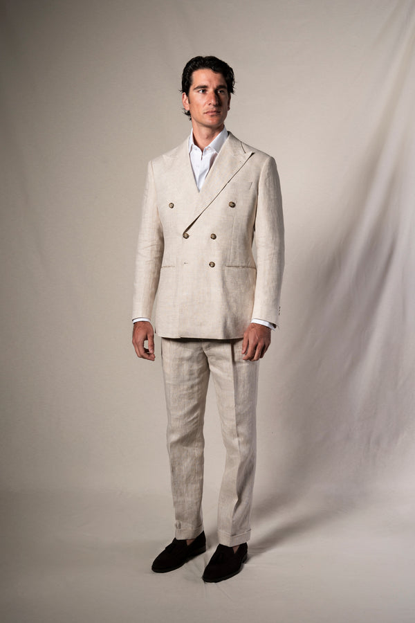 Beige Linen Double Breasted Suit