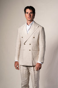 Beige Linen Double Breasted Suit - Traje a medida BUND