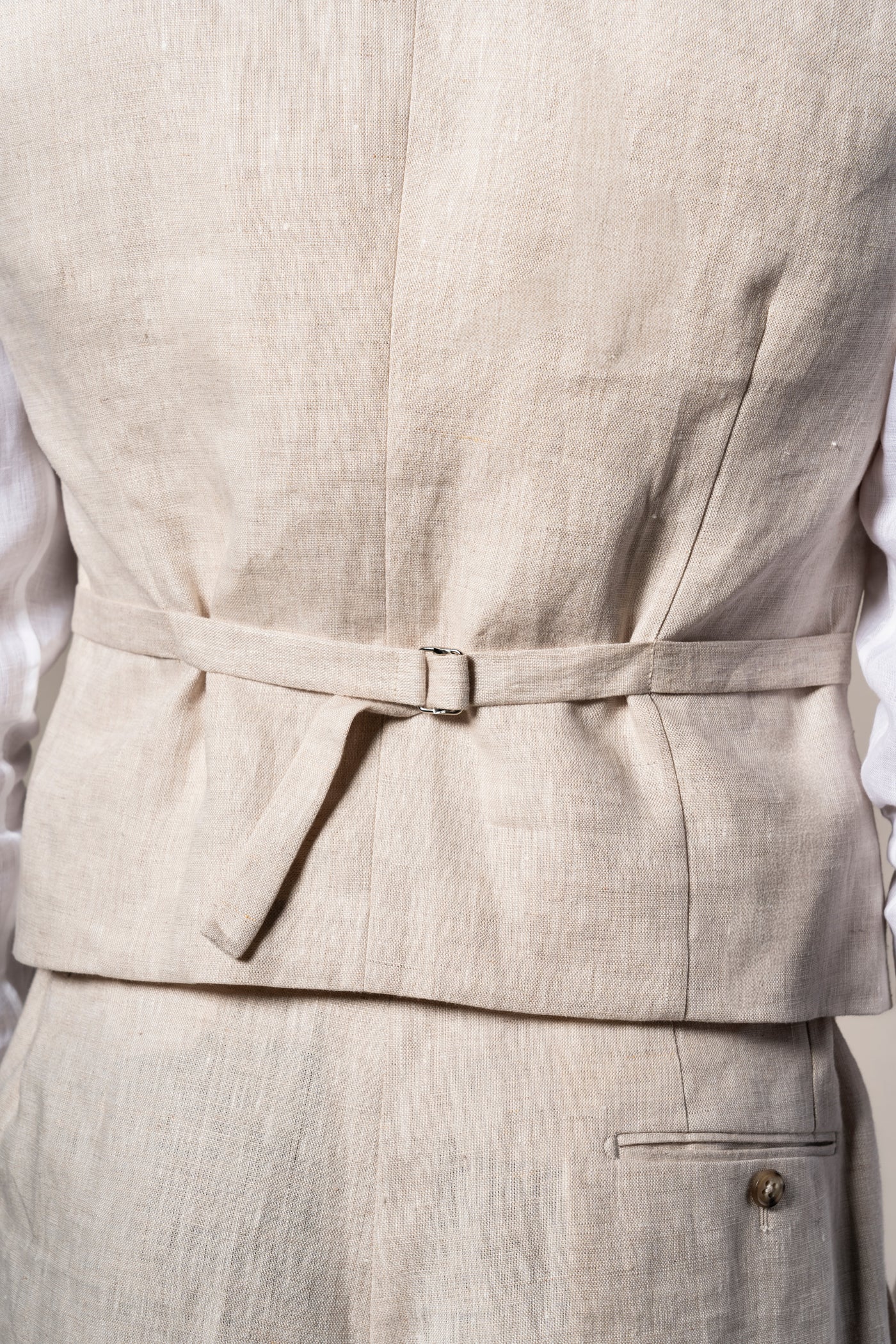 Beige Linen Double Breasted 3 Pieces Suit - Traje a medida BUND