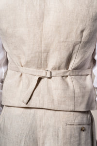 Beige Linen Double Breasted 3 Pieces Suit - Traje a medida BUND