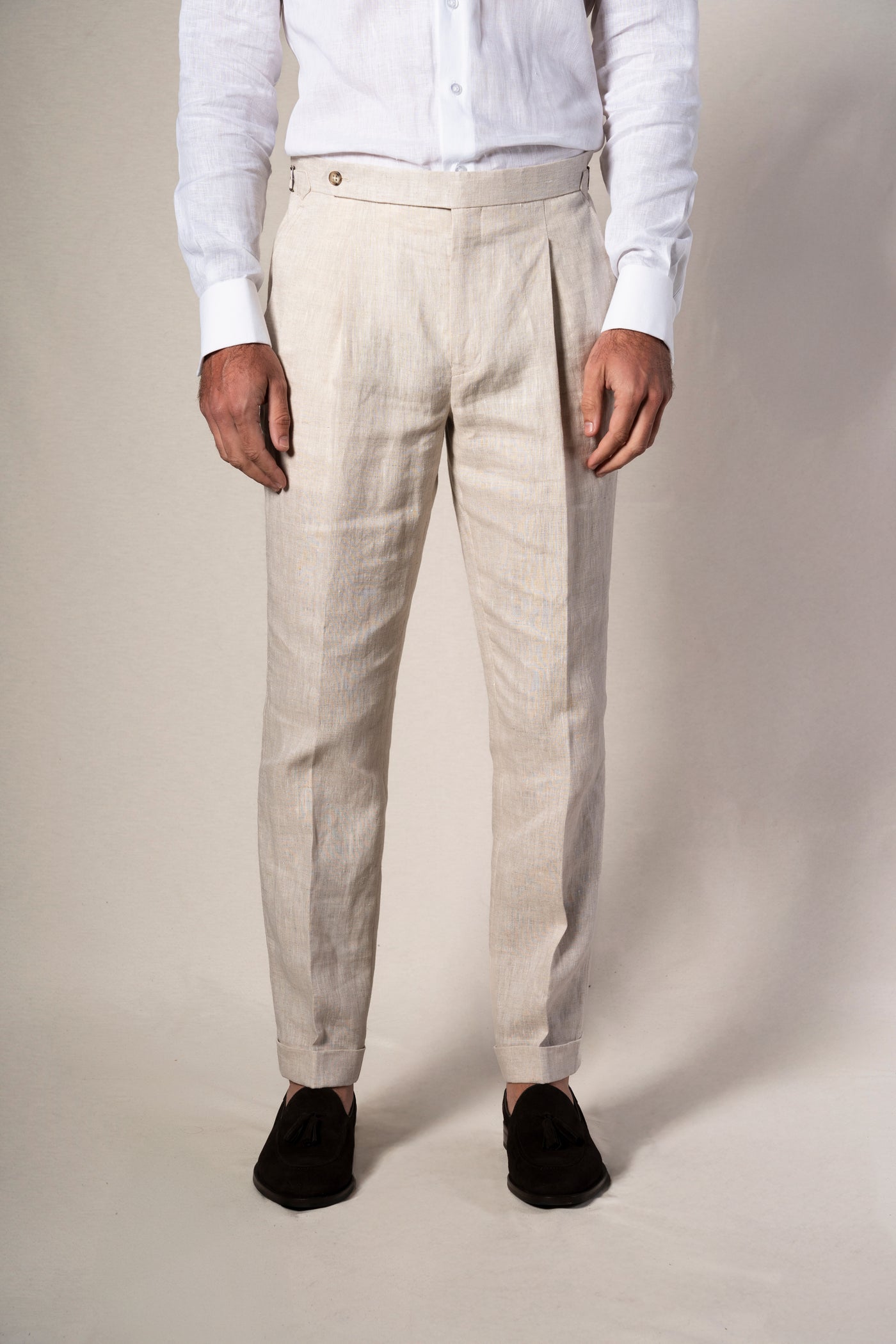 Beige Linen Double Breasted Suit - Traje a medida BUND