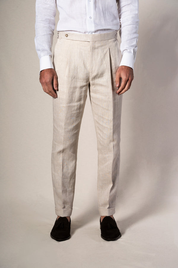 Beige Linen Double Breasted Suit