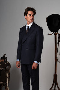 Herringbone Dark Navy Wool Double Breasted Suit - Traje a medida BUND