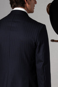 Herringbone Dark Navy Wool Double Breasted Suit - Traje a medida BUND