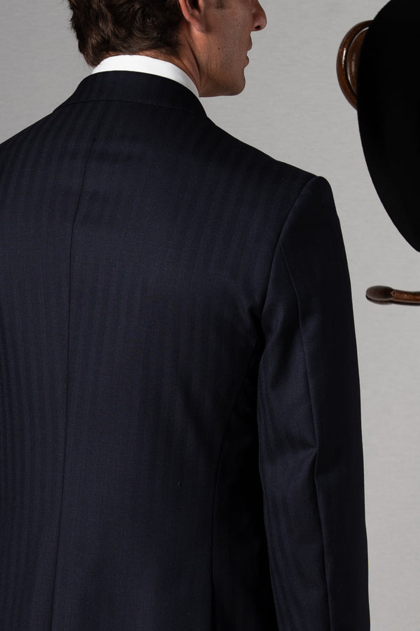 Herringbone Dark Navy Wool Double Breasted Suit