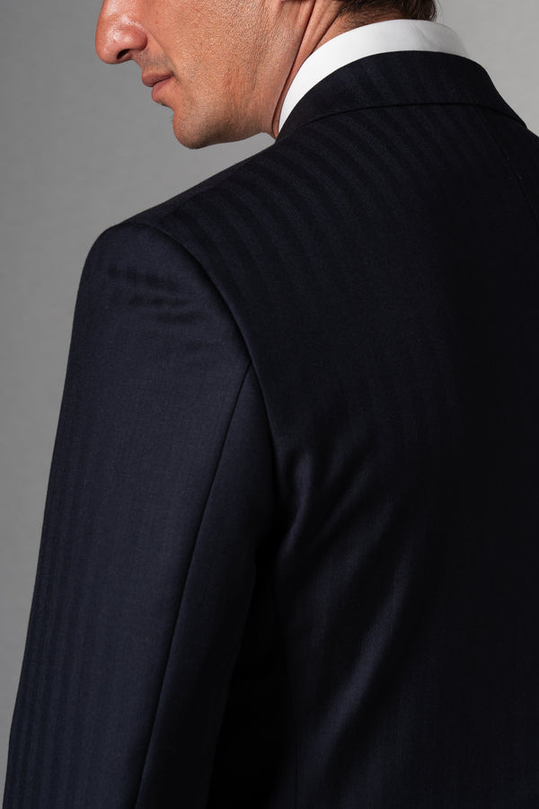 Herringbone Dark Navy Wool Double Breasted Suit