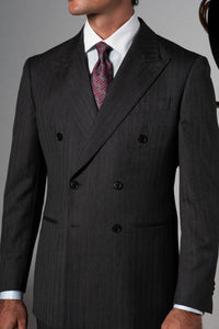 Herringbone Dark Grey Wool Double Breasted Suit - Traje a medida BUND