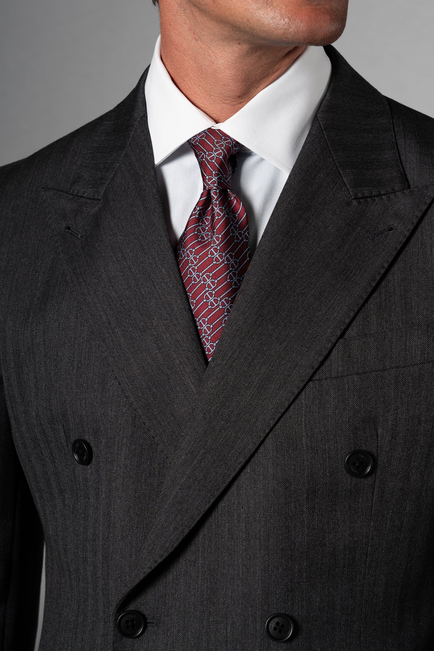 Herringbone Dark Grey Wool Double Breasted Suit - Traje a medida BUND