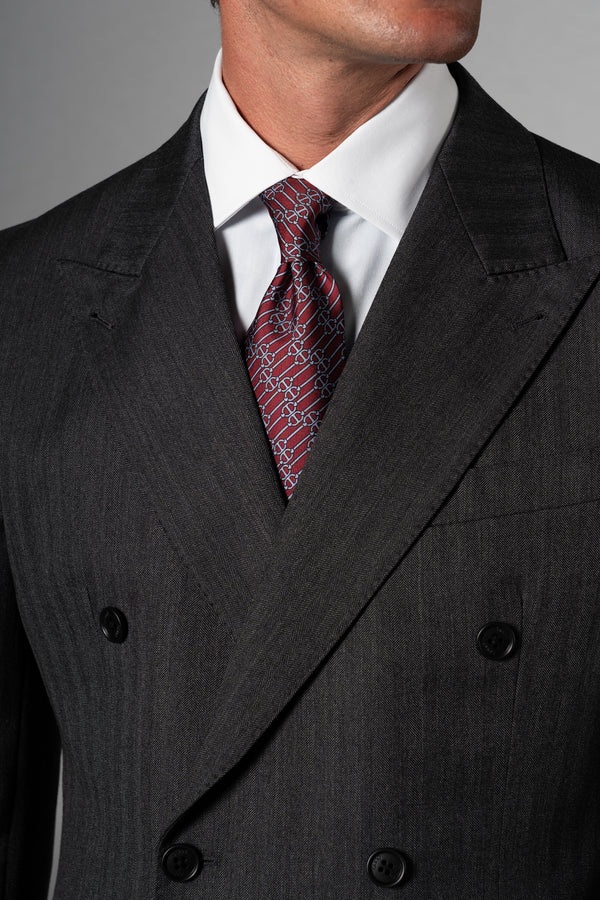 Herringbone Dark Grey Wool Double Breasted Suit