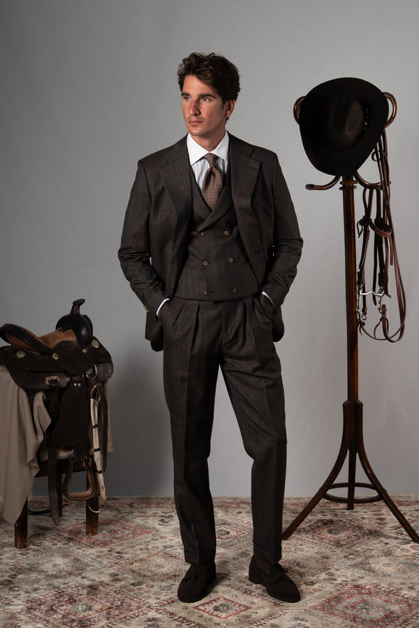 Wales Chocolate Brown Wool 3 Pieces Suit