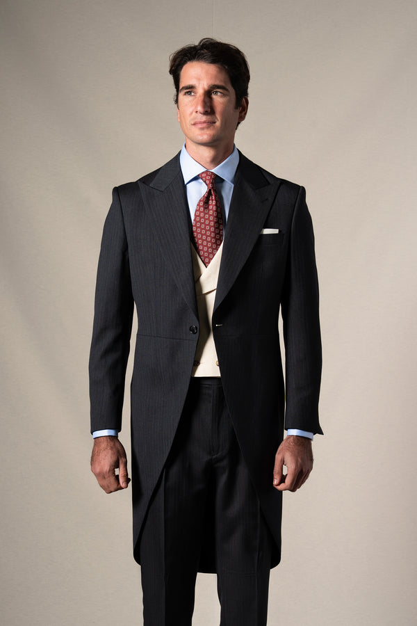 Herringbone Grey Morning Suit Beige Vest
