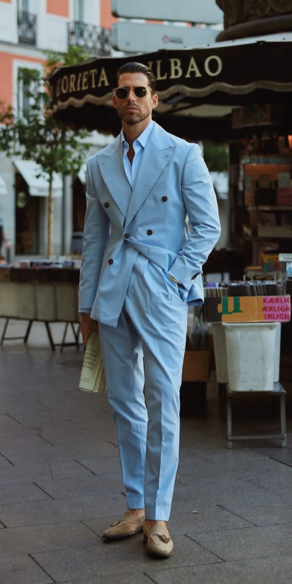 Full light blue double breasted suit
