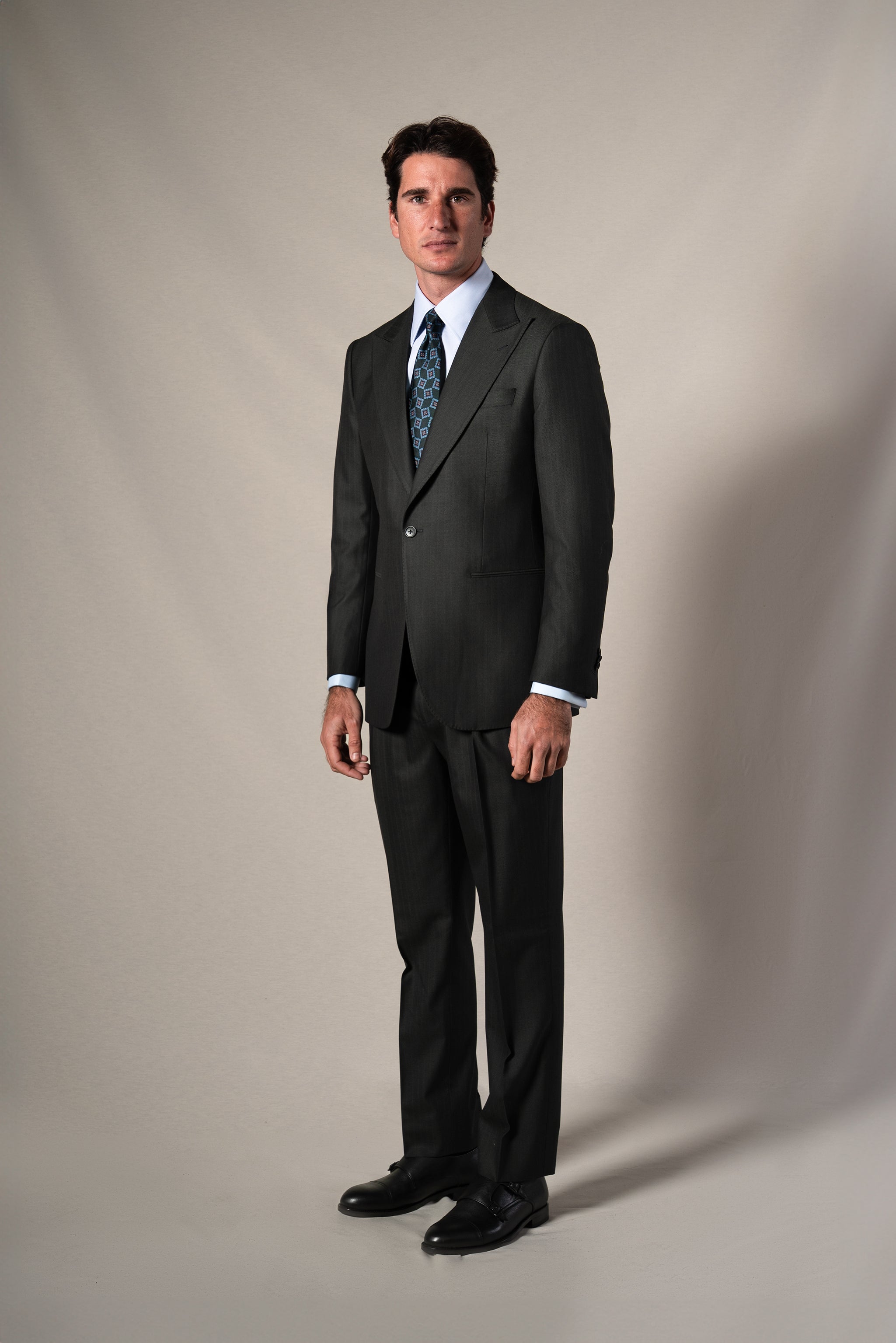 Dark Green Herringbone Suit